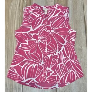 BANANA REPUBLIC Pink/White Floral Women's Sleeveless Blouse Button Front Size M